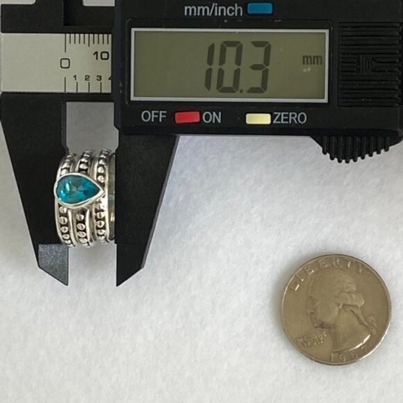 Sterling Silver 925 Teardrop Faceted Blue Glass Triple Band Ring Bali Size 6.5 - Picture 13 of 16